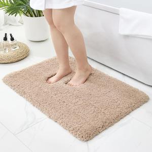 Bathroom Rugs Non Slip Washable, Ultra Thick Soft Microfiber Absorbent Bath Mats, High Density Foam Latex Non Slip Backing Bath Rugs, Fluffy Floor Carpet for Tub&Shower 24x17, Beige