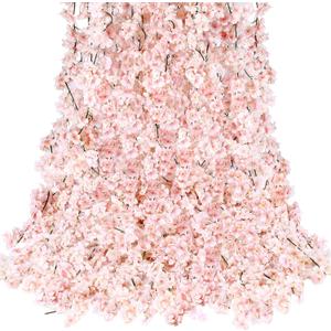Sggvecsy Cherry Blossom Garland Artificial Cherry Flower Vines 10 Pack Hanging Silk Flowers Garland for Home Wedding Garden Party Arch Office Decor (Pink), 10pcs