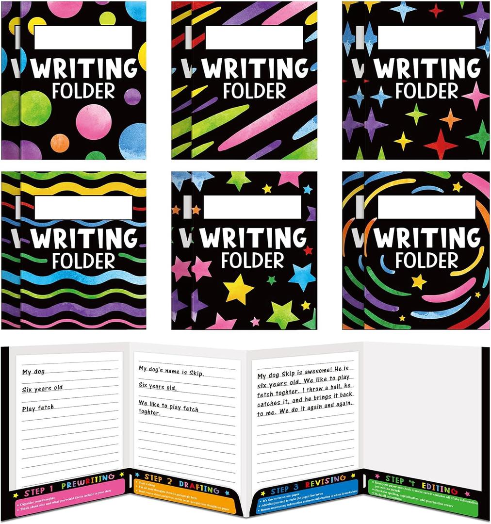 Kisston 12 Pcs Writing Folders with Pockets Bulk Writing Process 4 Pocket Folders Classroom Teaching Supplies for Students Teacher Classroom Kids (Colorful)