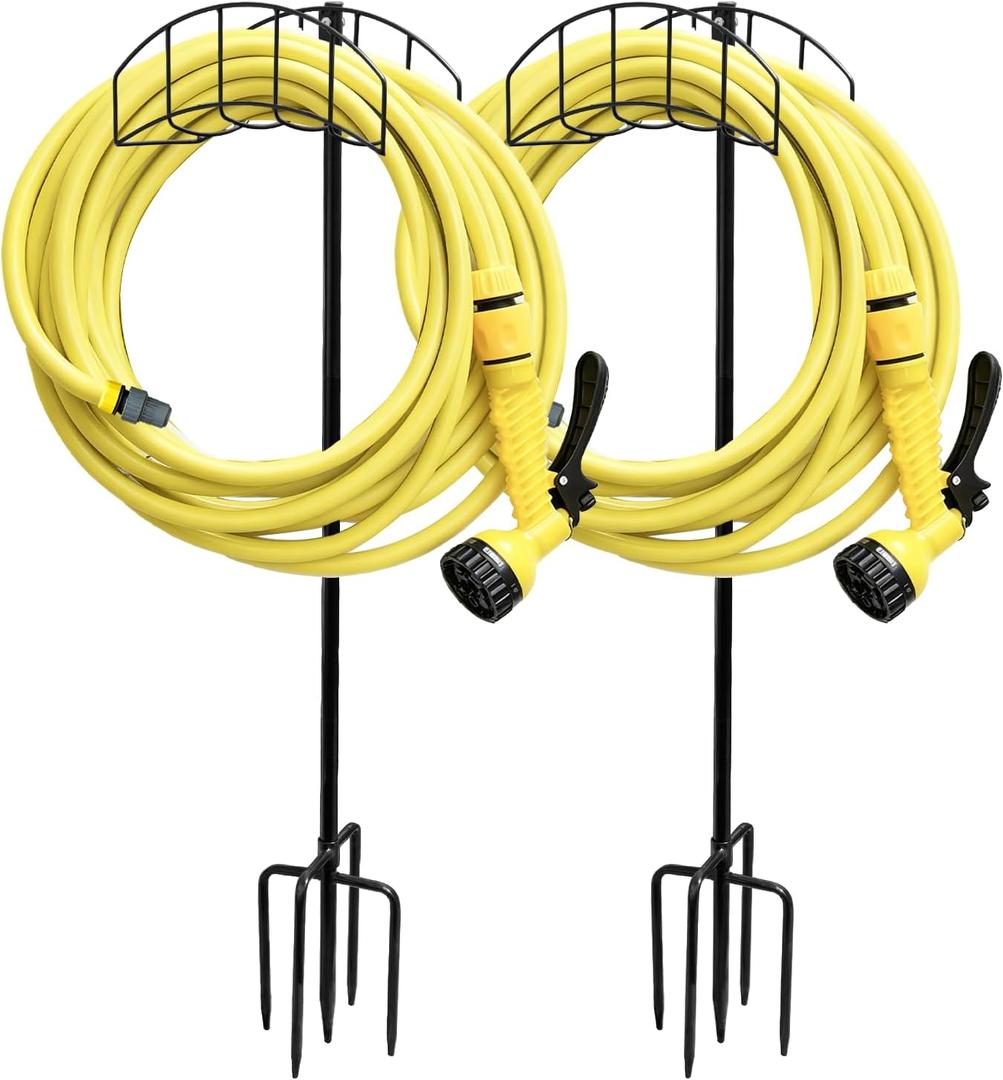 2Pack New Garden Hose Holder with Upgrade 5 Prongs Base Freestanding Holds 150FT Hose Heavy Duty Water Hose Stand Sturdy Detachable Hose Stand Black(Excluding Hoses)