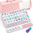 Soulchen 1.2 Inch Acrylic Pink American Mahjong Set 168 Blossom Numbered Tiles, Tiles Bag and Portable Case Classic Complete Mahjong Set for Adult Collection Gift