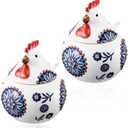 LemonRoad 2 Pcs Ceramic Salt Cellar with Lid and Spoon, 13oz Large Chicken Rooster Cookie Jar Salt Containers Holder for Countertop Spices, Ideal for Adding Charm to Kitchen Christmas Decor(Blue)