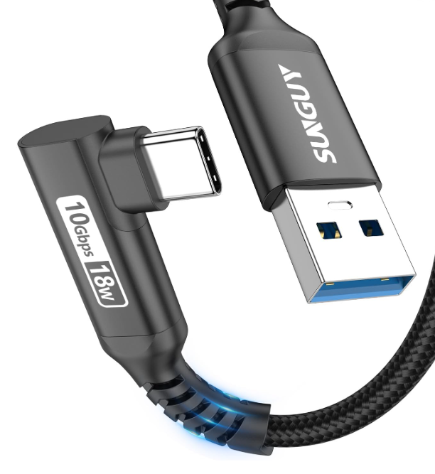 SUNGUY Android Auto USB C 6FT, 5Gbps Right Angle 3A USB 3.0 to USB C Cable & Data Sync Type C Cord Compatible with iPhone 17 16 15 Pro Max, Samsung T7, Galaxy S21 S20, SSD (Black)