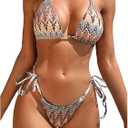 SHENHE Women's 2 Piece Swimsuit Floral Print Halter Tie Side Triangle Bikini Set (M)