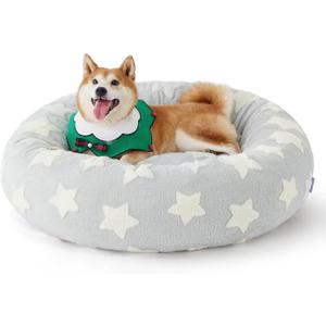 LE SURE Donut Large Dog Bed - XL Round Cat Beds Indoor Anti-Anxiety Calming Gift for Pets, Washable Cute Modern Beds with Jacquard Shaggy Plush & Anti Slip Bottom, 36 Inch, Christmas Grey