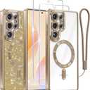 Meifigno Case for Samsung Galaxy S25 Ultra 6.9 inch, [Compatible with MagSafe] [2X HD Screen Protectors] [Glitter Card & Wrist Strap] Full Lens Protection Case for Galaxy S25 Ultra, Desert Titanium
