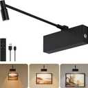 Wireless Picture Light for Wall with Adjustable Beam Angle, 8000mAh Rechargeable Art Light for Painting with Remote, Dimmable and Zoomable Picture Frame Spotlight for Gallery (Black)