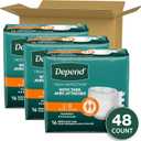 Depend Adult Diapers with Tabs, Incontinence Protection with Tabs, Unisex, Large (3549" Waist, over 170 lbs), Maximum Absorbency, 48 Count (3 Packs of 16)