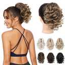 REECHO Ponytail Extension, 9" Claw Clip in Short Curly Wavy Pony Hair Extension Jaw Clip on Pony Tail HP001 Hairpiece for Women - Dark Ash Blonde with Golden Ends