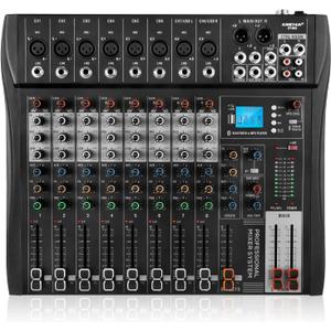 8 Channel Audio Mixer with Bluetooth, Professional DJ Mixer Board with 48V Phantom Power, USB Audio Interface & MP3 Player, Sound Mixing Console for Podcast, Home Studio, Live Streaming & Recording