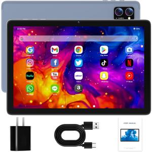 Android Tablet 10 Inch, Android 15 Tablets 2026 for Adults, Octa-Core, 12GB RAM,128GB Storage(2TB Expandable), Large Touch Screen Tablet with 10H Battery Life,WiFi & Bluetooth 5.0,Grey Blue