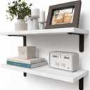 RICHER HOUSE Floating Wall Shelves, Rustic Wood Bathroom Shelves Set of 2, Farmhouse Style Shelf for Decor, Hanging Bedroom, Storage, Kitchen, Living Room - White (2 Pcs:16.54in)