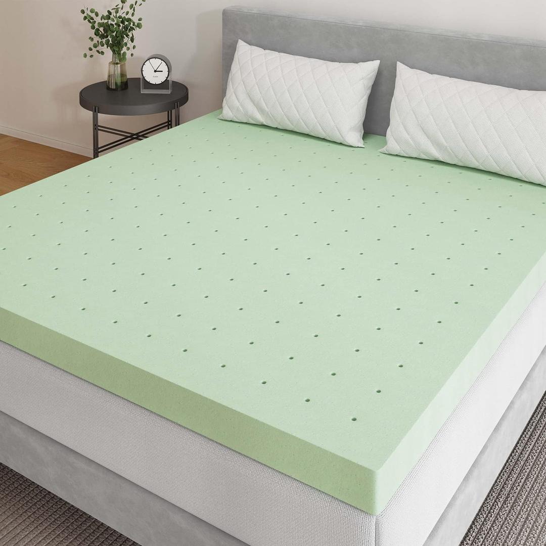 Novilla 4 Inch Mattress Topper Twin XL, Gel Infused Ventilated Design Memory Foam Mattress Topper for Refreshing & Comfort Sleep, Soft Twin XL Mattress Topper, Light Green