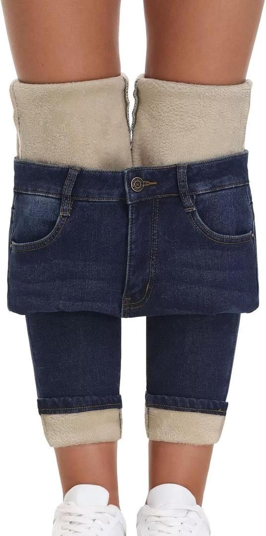 Women's Fleece Lined Jeans Skinny High Waisted Winter Thick Fleece Warm Stretch Fleece Lining Women Jeans Pants (12, #1_navy(hot Fleece)) XL