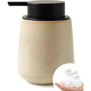 BosilunLife Foam Hand Soap Dispenser - 12 oz Bathroom Hand Pump Dispenser Foaming Soap Dispenser Ceramic Dish Liquid Dispenser for Kitchen, Greige with Speckle