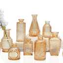 Bud Vases Set of 12,Glass Bud Vases in Bulk,Small Flower Vases for Centerpieces,Mini Vintage Vase for Wedding, Home Table Decor,Christmas,Party Decoration,Gold Amber