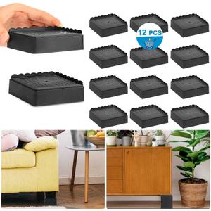 Bed Risers 1 inch, 2 inch, 3 inch, 4 inch Heavy Duty, Adjustable Furniture Riser for Table Desk Couch Sofa Chair Recliner Leg Frame Dorm, Stackable Bed Raisers Blocks (Black 12 Pack, 1+1+1 inch)