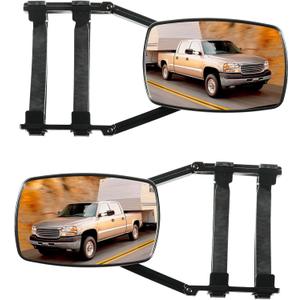 Car Tow Mirror - Universal Clamp-On 360 Degree Rotation Adjustable Mirror, RV Leveling Blocks, Rear View Side Clip-On Extensions for Towing