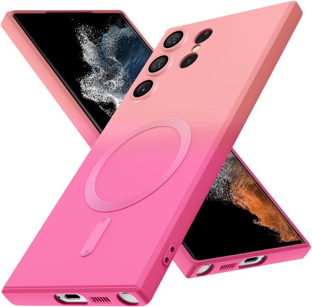 Magnetic for Samsung Galaxy S22 Ultra Case, Cute Soft TPU Slim Shockproof Protective Case, Screen and Camera Protection, Yellowing Resistant, Pink to Rose Red Gradient 8.5