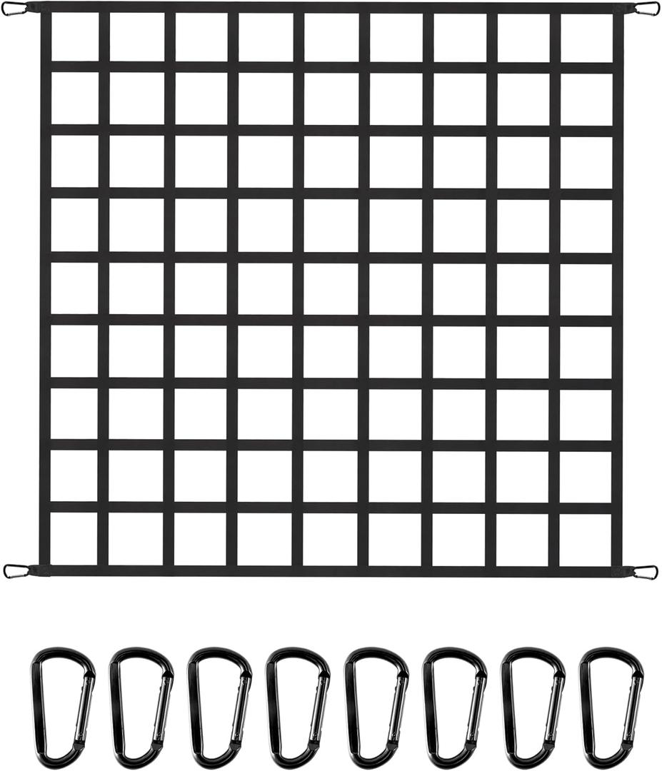 The First Flat Bungee Cargo Net for Pickup Truck Bed, 4' x 4' Stretches to 10' x 10', 25 MM Heavy Duty Cargo Net with 2 Using Modes, for Dodge RAM, Ford, Chevy, Toyota, etc