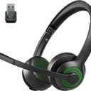 JIAMQISHI Wireless Headset with AI Noise Cancelling Microphone Bluetooth Headset - Bluetooth V5.2 Headphones with USB Dongle & Mic Mute for Computer/Laptop/PC/iPhone/Android/Cell Phones/Zoom-Green
