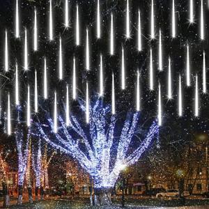 Joomer 2Pack Christmas Lights Outdoor, 11.8 inch 10 Tubes 240 LED Meteor Shower Lights, LED Falling Icicle Cascading Light with Timer Waterproof and Connectable for Christmas Decoration (White)