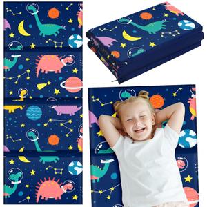 Shellwei Vinyl Nap Mat for Kids Preschool Daycare 52 x 20 x 1'' Kids Sleeping Folding Rest Mat for Toddler Boys Girls Baby Classroom Home Travel(Darling Dinosaurs)