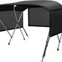 KAKIT 3 4 Bow Bimini Tops for Boats with 3 Mesh Sidewalls Rear Support Poles Boat Canopy Includes Straps Storage Boot, Dark Gray (Black)