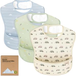 KeaBabies 3-Pack Waterproof Baby Bibs for Eating - Lightweight Toddler Feeding Bibs with Large Food Catcher, Mess Proof, Food-Grade Baby Eating Essentials, Easy to Put On & Clean (Vessels)