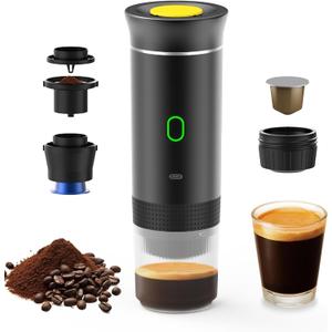Decdeal Cordless Coffee Machine for Car Home Travel 3 in 1 Electric Coffee Maker Work With Capsule and Ground Coffee 15Bar Mini Cold Brew and Heating Coffee Maker with 150ml Cup (Black)