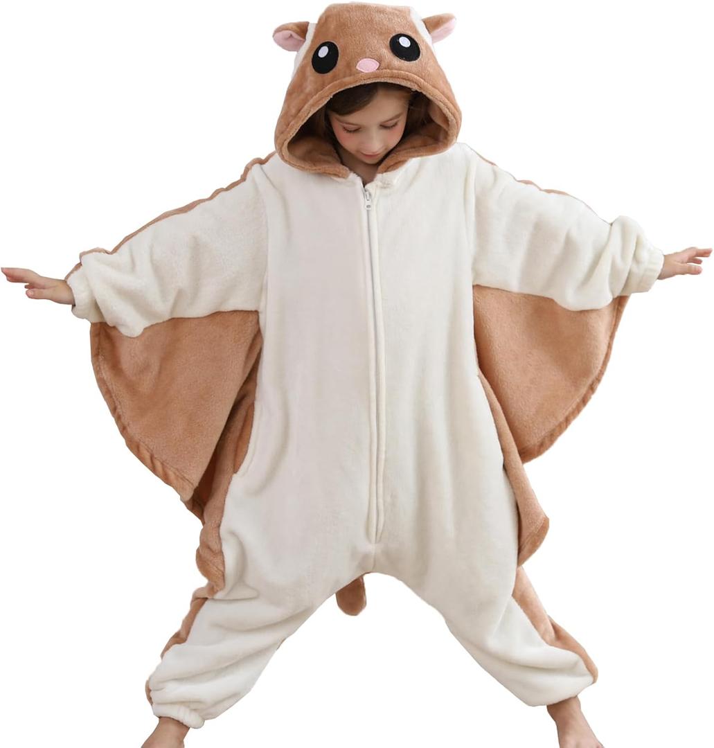 ATOZ Onesie for Kids, Animal Pajamas Halloween Cosplay Costume for Girls Boys (12-13 Years, Flying Squirrels)