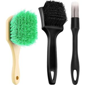 Wheel Rim Tire & Carpet Cleaning Brush Set, Soft & Stiff Bristle Wash Cleaning Supplies Kit for Car All Exterior Surface and Car Interior Cleaning Brush for Car Truck SUV RV Motorcycle (Green)