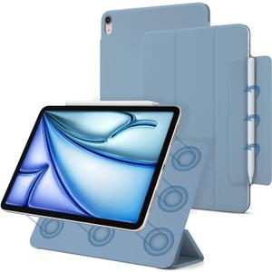 for iPad Air 7/6/5/4 Magnetic Case, Slim Smart Folio for Air 5th/4th Generation 10.9 Inch 2022/2020 Model, Trifold Stand Case for iPad Air 11 inch M3/M2 2025/2024, Auto Sleep/Wake(Misty Blue)