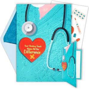Decorably Gold Foiled 5x8in Handmade Individual Nurse Thank You Card Set with Heart Cutout, Nurses Day Cards Set with Envelope and Stickers, with Printed Message Inside - Nurse's Day