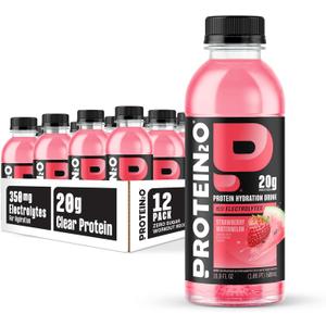 Protein2o Hydration Drink - 2-in-1 Liquid Clear Whey Protein Isolate and Electrolyte Drink - 20g Protein, Vitamins B5, B6 - Post-Workout Recovery - 16.9 Fl Oz - 12 Count Strawberry Watermelon
