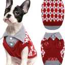 Kuoser Dog Sweater Plaid Dog Sweaters with Harness Hole, Polo Design Puppy Knitwear Fall Winter Sweater for Extra Small Dogs, Pet Cold Weather Clothes Warm Doggie Pullover Sweatshirt, Red XS