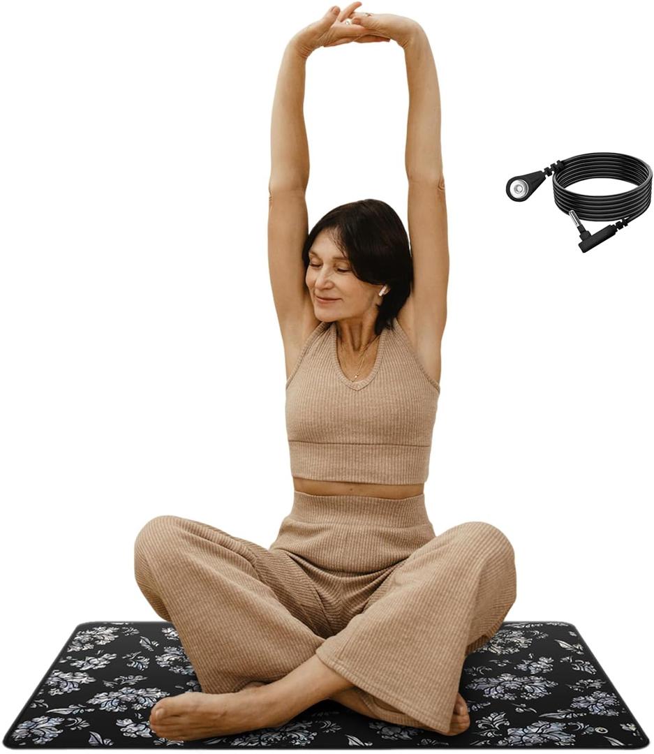 2 x Grounding Mat Set for Better Sleep, 23.6x35.4 Inch Grounding Pad with 15 Ft Grounding Cord, Reduces Insomnia Anxiety Pain, Yoga Pad Pet Pad Foot Mat, black