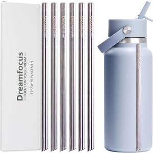 Dreamfocus Reusable Metal Straws Replacement Stainless Steel for Hydro Flask Wide Mouth Bottle 32 oz 6-Pack