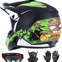Youth Motocross Helmet Dirt Bike Helmet,ATV Motorcycle Helmet,Outdoor Dirt Bike Helmets,DOT Approved,Off-Road Helmets with Gloves Goggles Face Shield 4-Piece Set