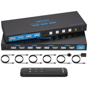 4K120Hz KVM Switch 4 Computers 1 Monitor HDMI 8K KVM Switches 4 Port Share Single Monitor and 4 USB 3.0 Devices Such as Mouse, Keyboard, Printer, Comes with EDID Function and a Controller (Blue)