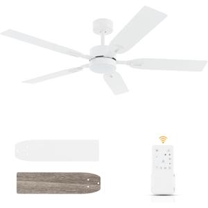 52" Ceiling Fan with Light for Bedroom - 6 Speeds & Reversible Function - 3 Color Temperature & Dimmable Brightness - Quiet Operation - Suitable for Living Room & Patios - White
