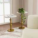 WHGBJA Adjustable Drink Table, 10"x12"x(22~30") Martini Table with Metal Antique Brass Stand Base, Drink Tables for Small Spaces, Living Room, Bedroom, Or Office (White)
