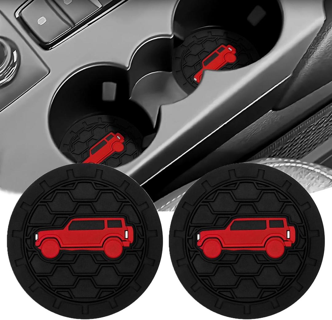 Car Cup Holder Coaster for 2021-2025 Ford Bronco Sport Silicone Non-Slip Cup Holder Coasters Interior Accessories 2 Packs (Black&Red)