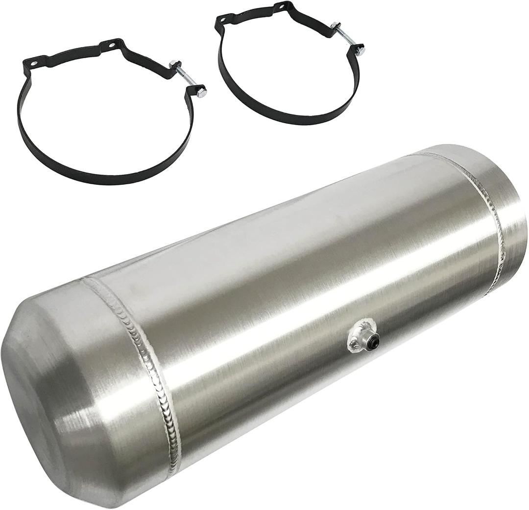 JSD 5 Gallons Aluminum End Fill Spun Fuel Gas Tank Cell + Bracket Overall 8 x 24 Round Fuel tank 1/4" NPT