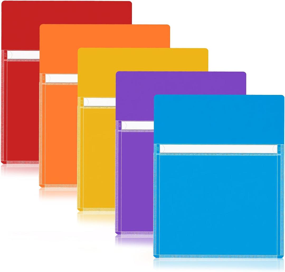 Magnetic Pocket 5 Pack  Self-Adhesive Magnetic Storage Pouch for Documents, Notes & Tools, Strong Magnet Backing for Fridge, Whiteboards, and Metal Surfaces (Assorted Colors 5Pcs)