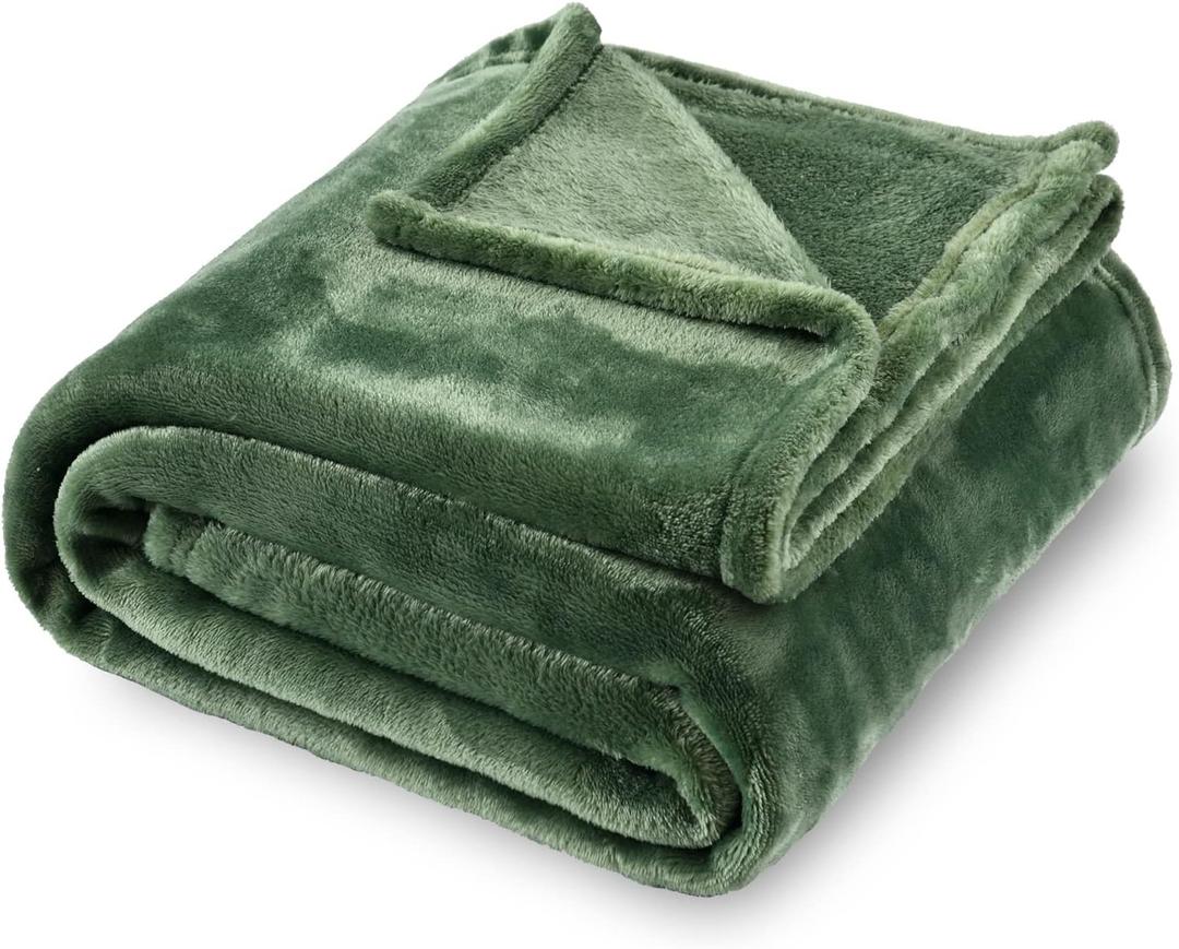 SOCHOW Flannel Fleece Blanket Throw Size, All Season Super Soft Cozy Blanket for Bed or Couch, Olive Green, 50x60 inches