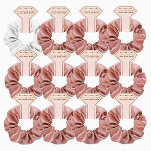 Satin Bridesmaid Scrunchies Bachelorette Hair Ties Set of 12 Bridal Shower No Damage Hairties ideas Gift for Wedding Party Favors Bridesmaid Proposal Gifts(12pcs White&Rose Gold)