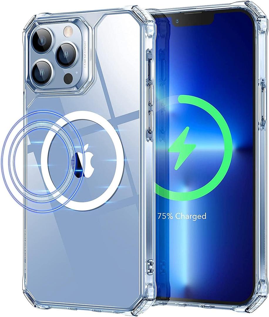 ESR Air Armor Magnetic Case with HaloLock Compatible with iPhone 13 Pro Case, Compatible with MagSafe, Military-Grade Protection, Yellowing-Resistant Hard Back, Shock-Absorbing Corners, Clear