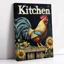 CCWORKERRY Rooster Painting Wall Art for Kitchen Chicken Sunflower Canvas Prints Farm Animals Pictures Hen Poster Dining Room Wall Decor Framed(Black,16L x 20W)
