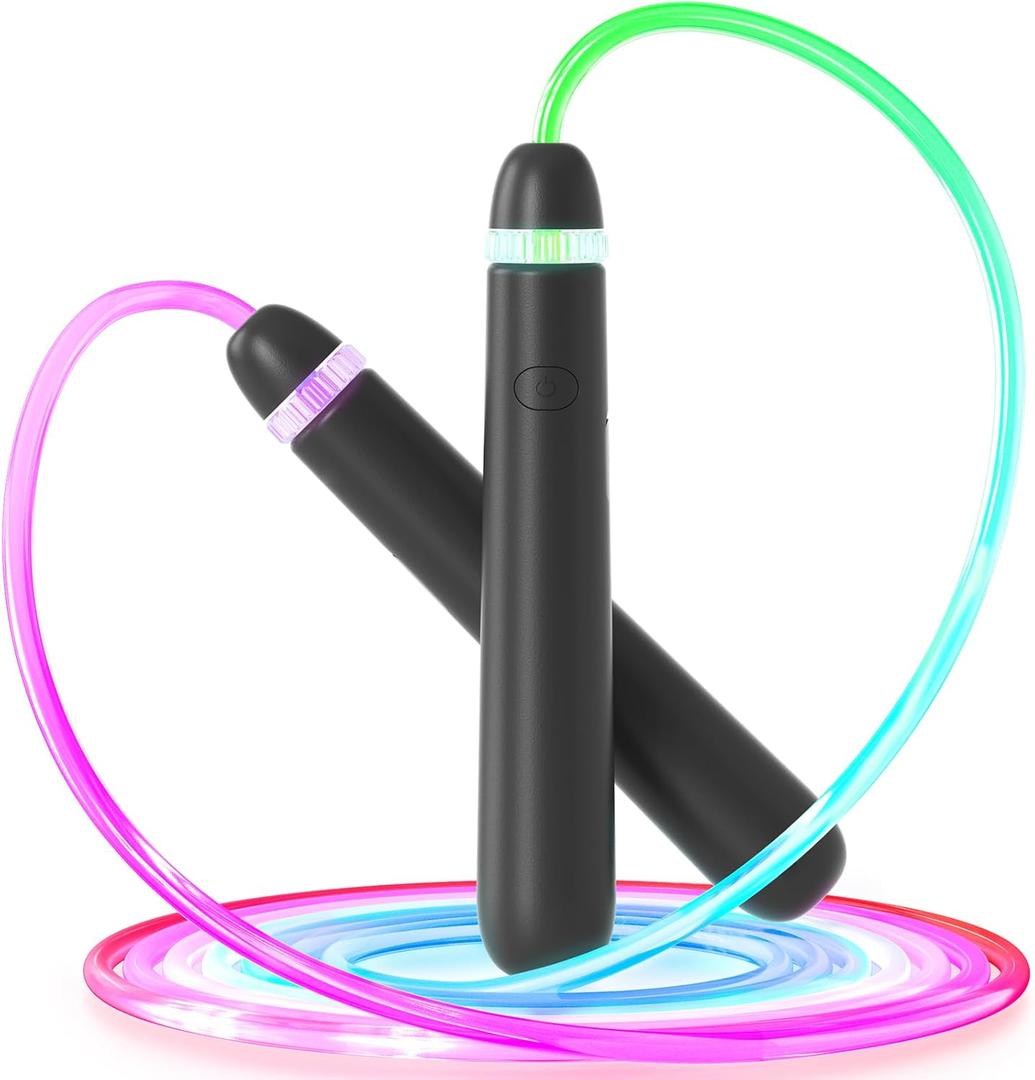 LED Light Up Jump Rope for Kids and Adult, Adjustable Glowing Skipping Rope for Boys and Girls, Colorful Luminous Jumping Rope for Fitness and Workout (Black)